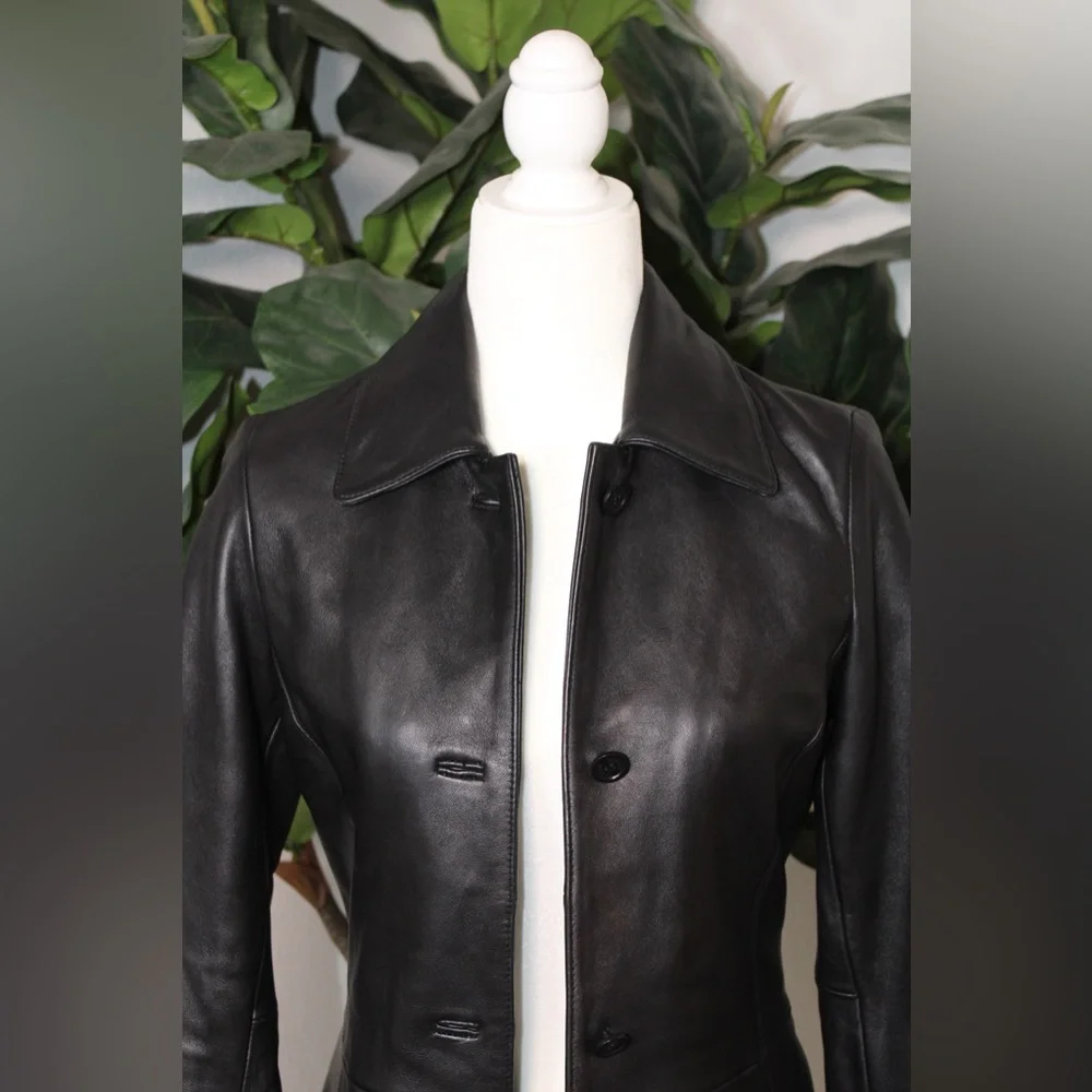 NICOLE MILLER Y2K Black Genuine Leather Coat Car Jacket (Detachable Liner) - Picture 4 of 17